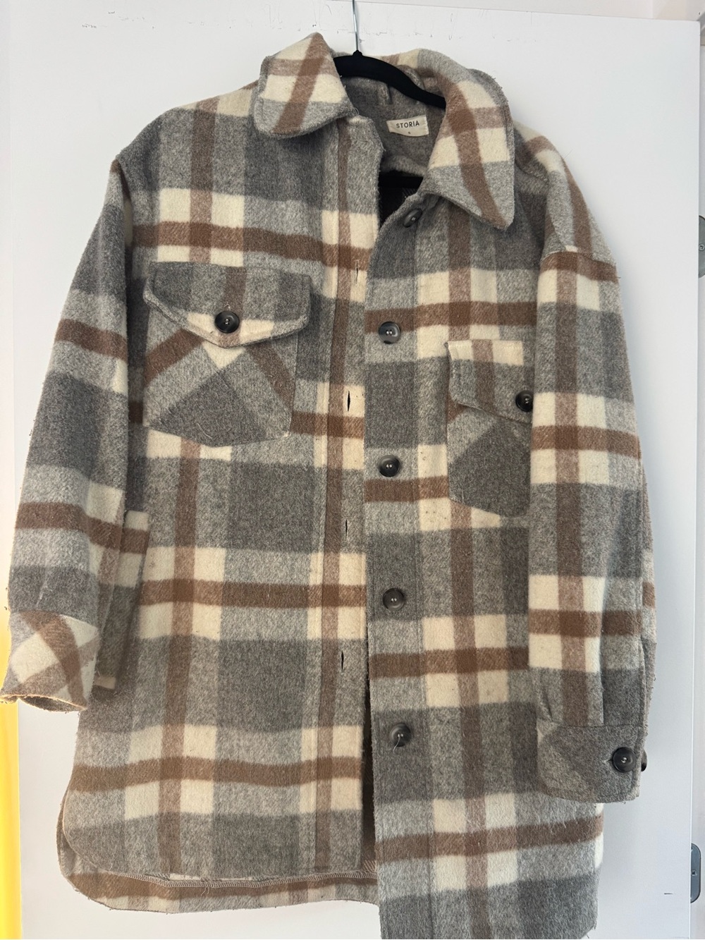 STORIA Oversized Plaid Shacket – Size S – Grey / Cream / Taupe